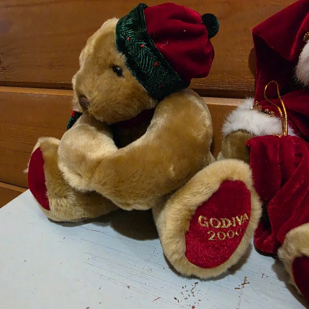 Bundle of 2 Godiva Holiday Christmas Plush Bears 2000 & 2001 10